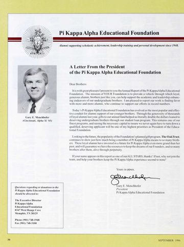 Pi Kappa Alpha Educational Foundation, September 1996